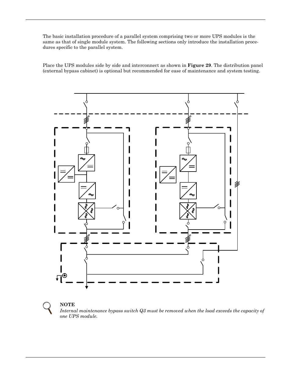 2 paralleled ups modules, 1 cabinet installation, Paralleled ups modules | Cabinet installation, And optional output / bypass distribution panel | Emerson Liebert NX 50 and 60 Hz User Manual | Page 58 / 132