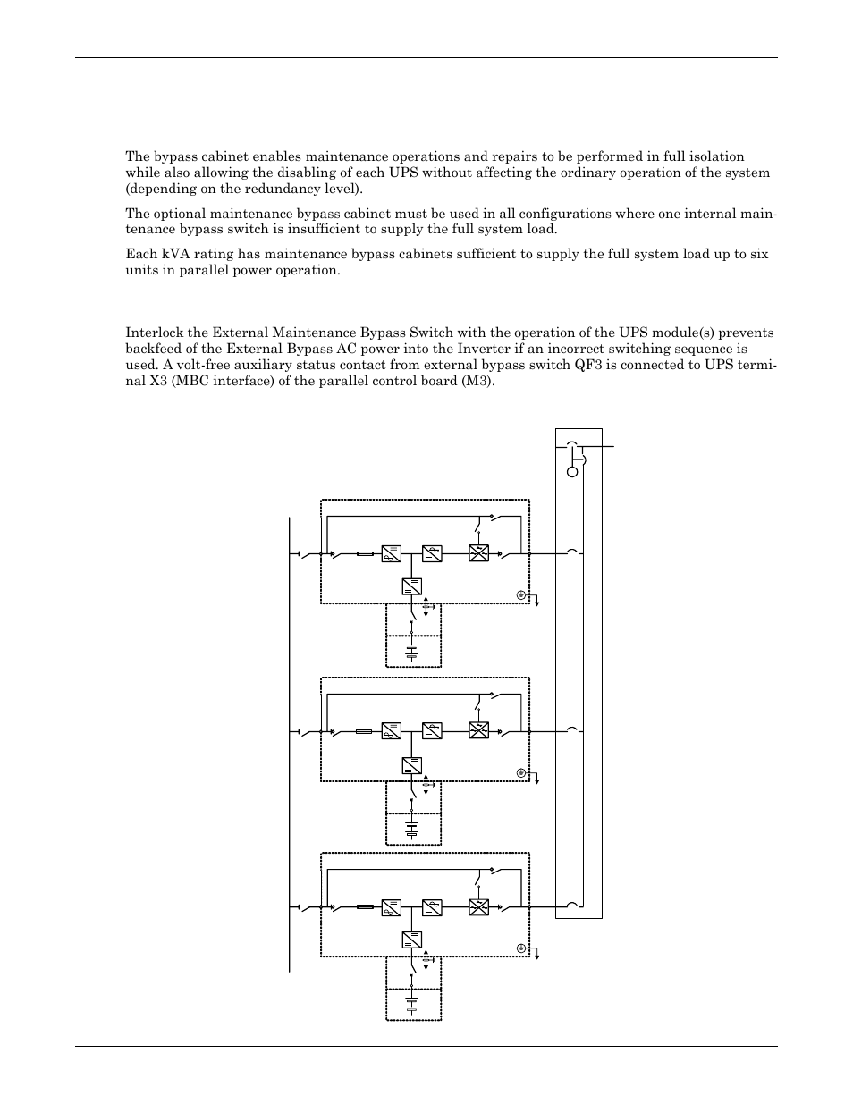 0 external optional cabinets, 1 external maintenance bypass cabinets, 2 interlock with ups module | Xternal, Ptional, Abinets, External maintenance bypass cabinets, Interlock with ups module | Emerson Liebert NX 50 and 60 Hz User Manual | Page 64 / 132