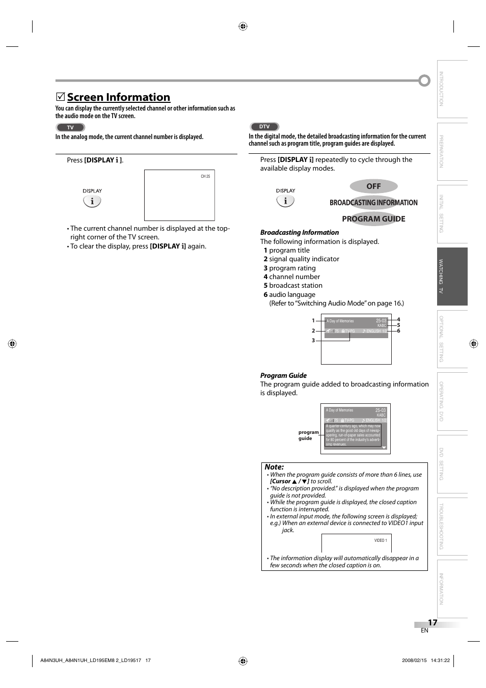 Screen information | Emerson LD195EM8 7 User Manual | Page 17 / 96