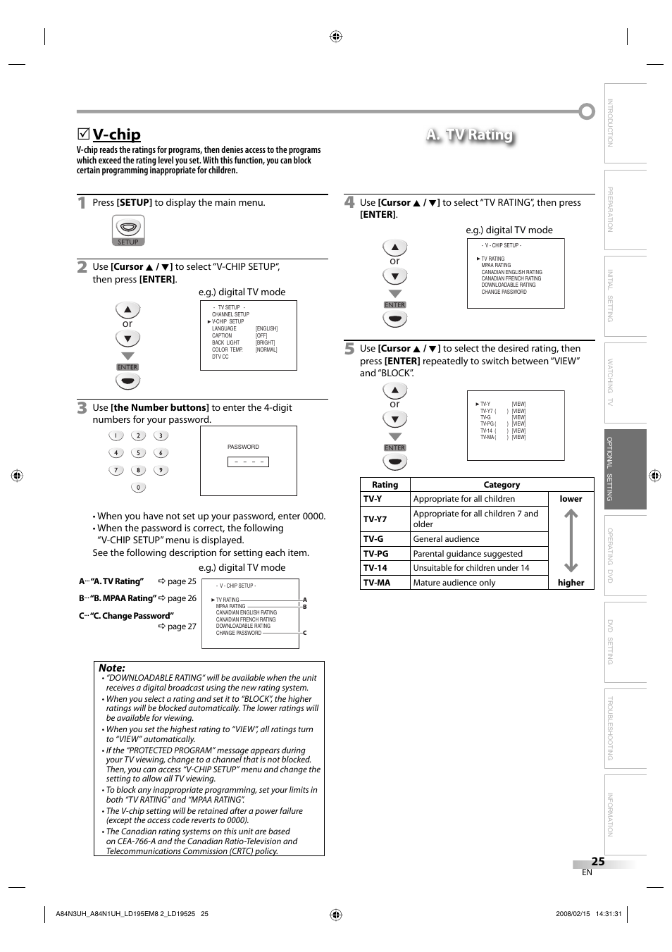 V-chip, 5a. tv rating a. tv rating | Emerson LD195EM8 7 User Manual | Page 25 / 96