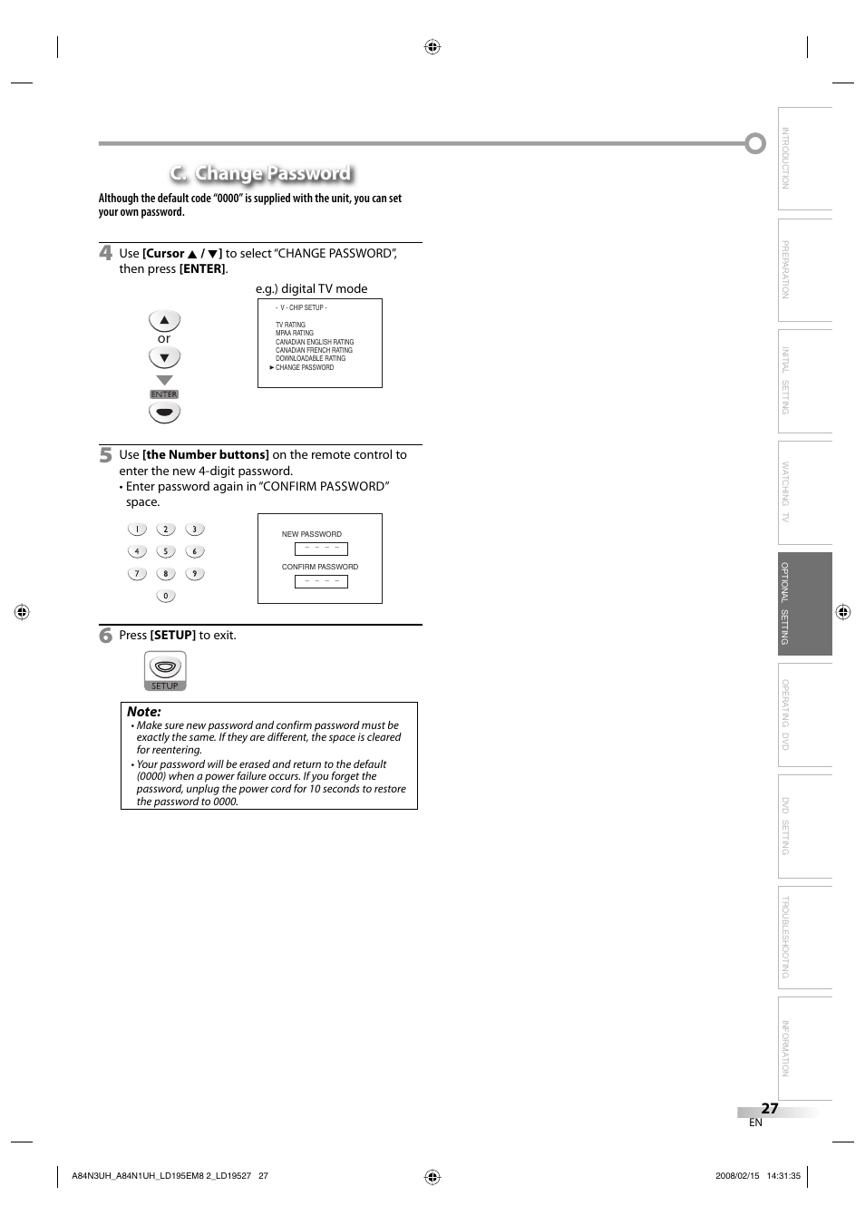 C. change password | Emerson LD195EM8 7 User Manual | Page 27 / 96