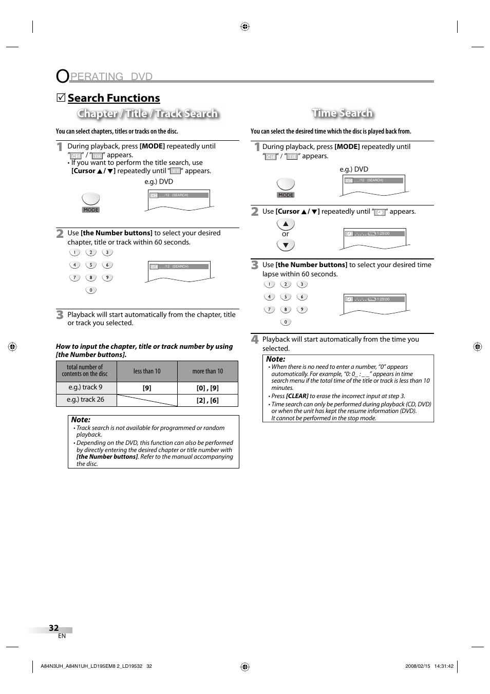 Perating dvd, 5time search time search | Emerson LD195EM8 7 User Manual | Page 32 / 96