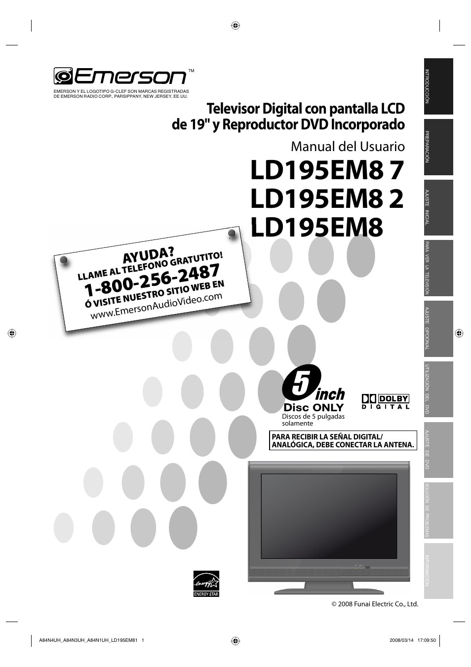 Manual del usuario, Ayuda | Emerson LD195EM8 7 User Manual | Page 49 / 96
