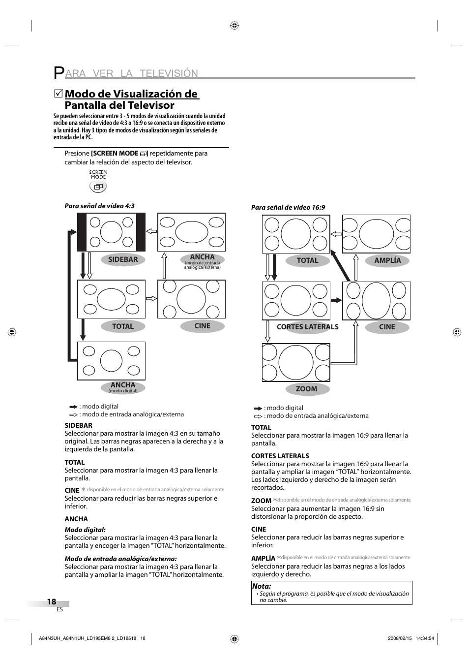 Ara ver la televisión, Modo de visualización de pantalla del televisor | Emerson LD195EM8 7 User Manual | Page 66 / 96