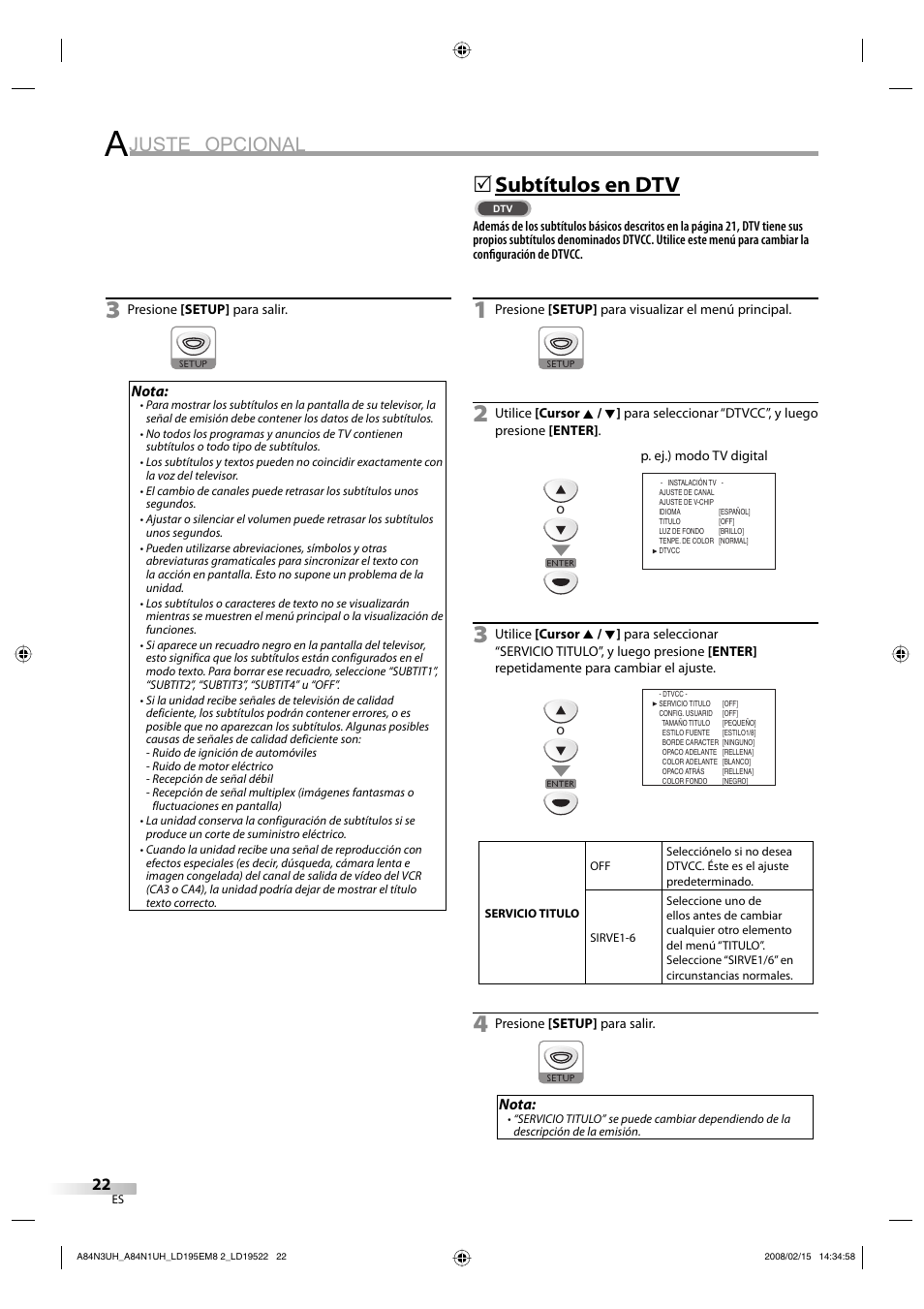 Juste opcional, Subtítulos en dtv | Emerson LD195EM8 7 User Manual | Page 70 / 96