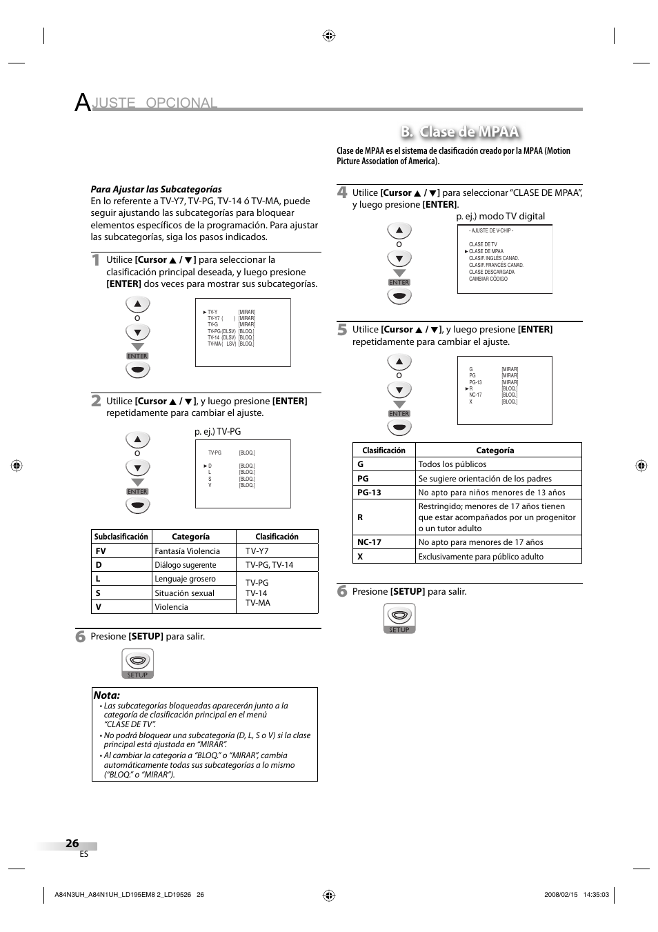 Juste opcional, B. clase de mpaa | Emerson LD195EM8 7 User Manual | Page 74 / 96