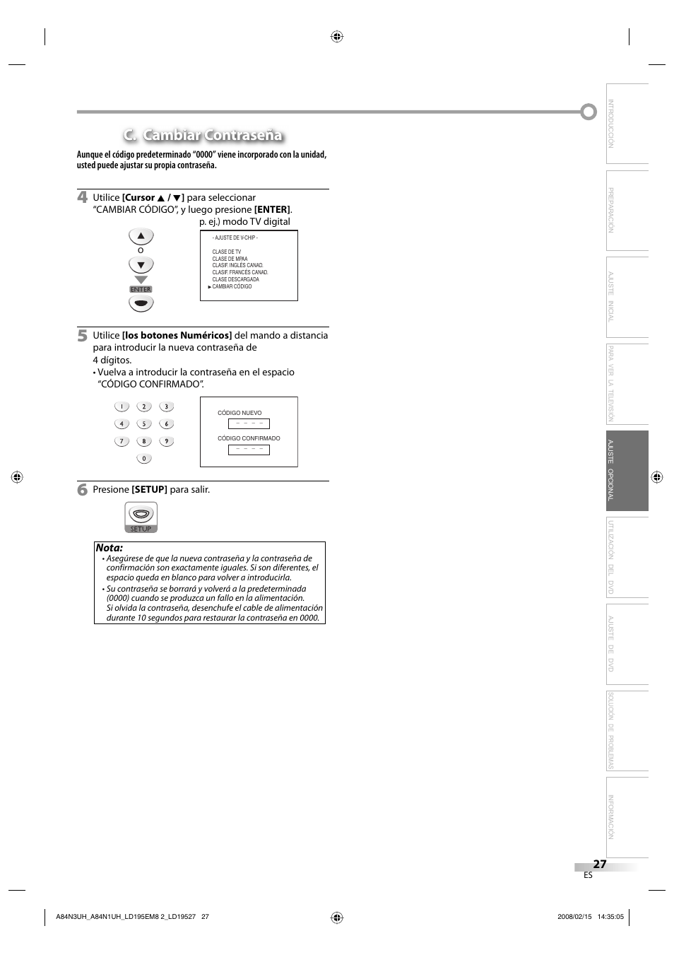 C. cambiar contraseña | Emerson LD195EM8 7 User Manual | Page 75 / 96