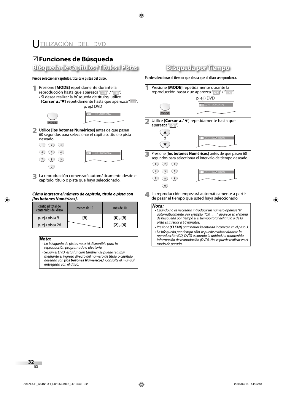 Tilización del dvd, 5búsqueda por tiempo búsqueda por tiempo | Emerson LD195EM8 7 User Manual | Page 80 / 96