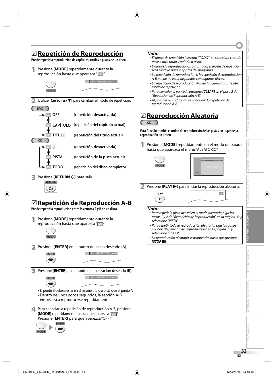 Repetición de reproducción, Repetición de reproducción a-b, Reproducción aleatoria | Emerson LD195EM8 7 User Manual | Page 81 / 96