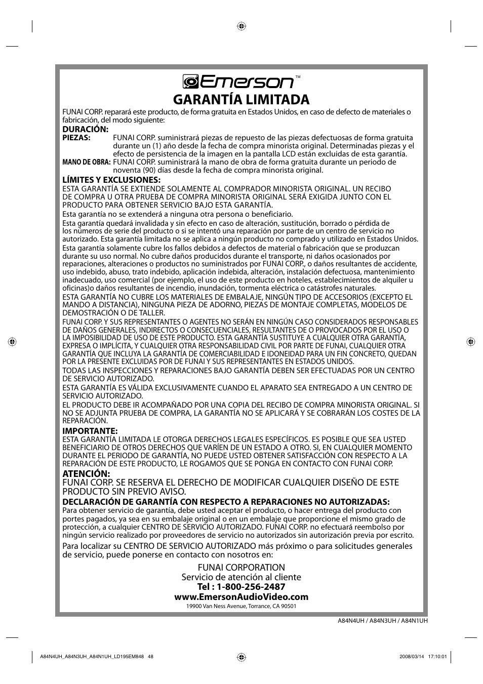Garantía limitada | Emerson LD195EM8 7 User Manual | Page 96 / 96