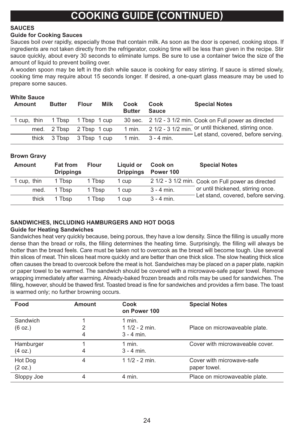 Cooking guide (continued) | Emerson MWG9115SL User Manual | Page 25 / 30