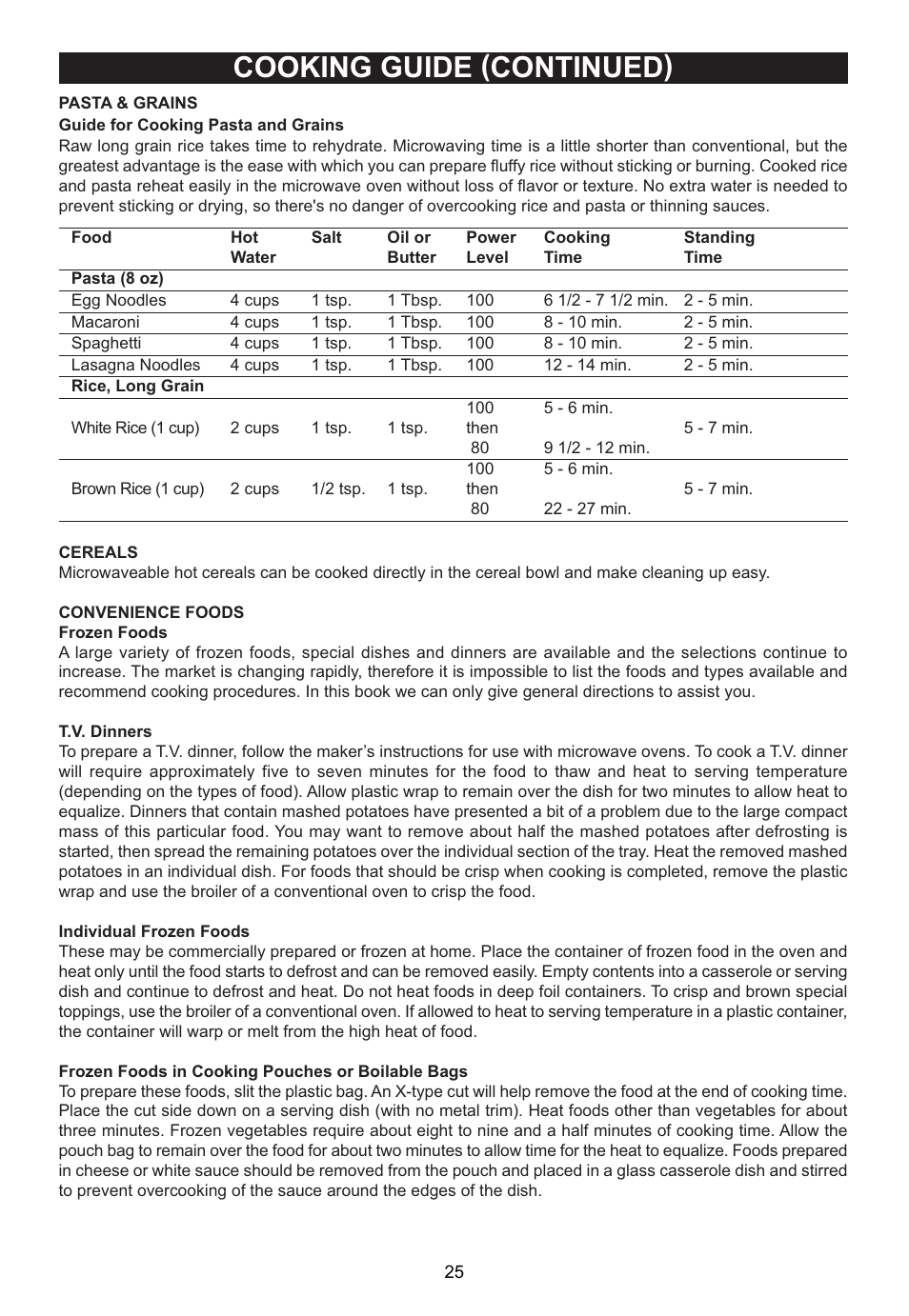 Cooking guide (continued) | Emerson MWG9115SL User Manual | Page 26 / 30