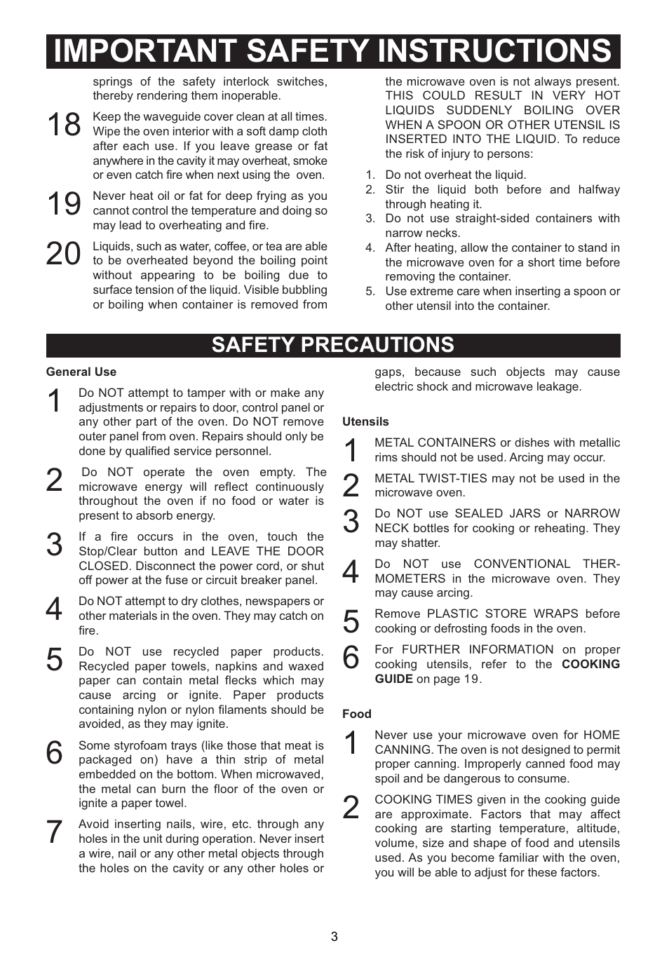 Important safety instructions, Safety precautions | Emerson MWG9115SL User Manual | Page 4 / 30