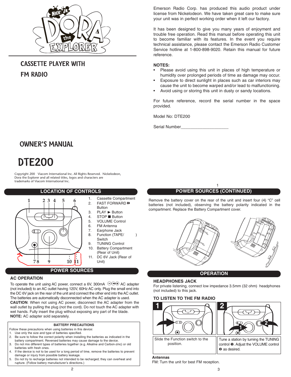 Emerson Radio DTE200 User Manual | 2 pages