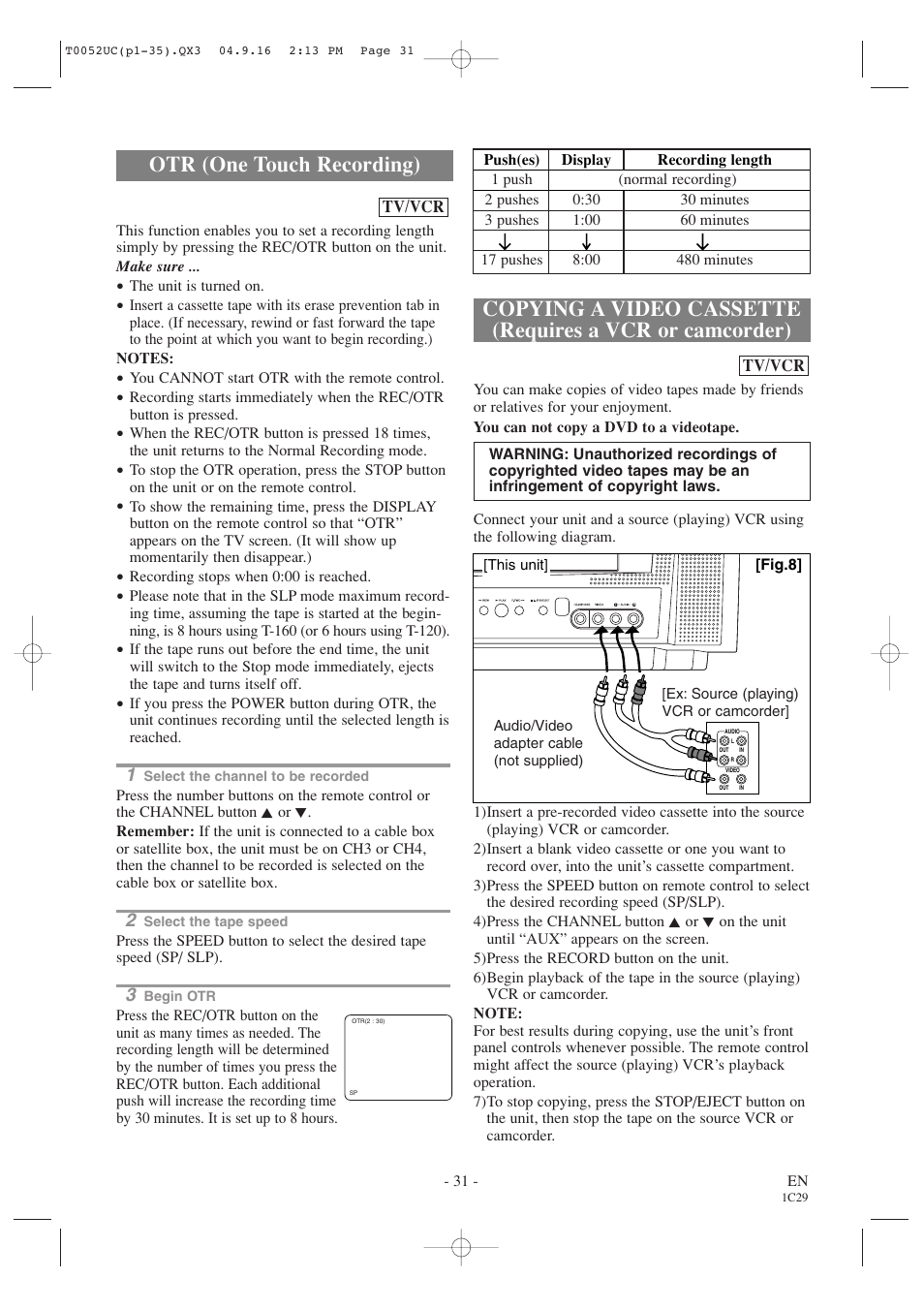 Otr (one touch recording) | Emerson EWC19T4 User Manual | Page 31 / 56