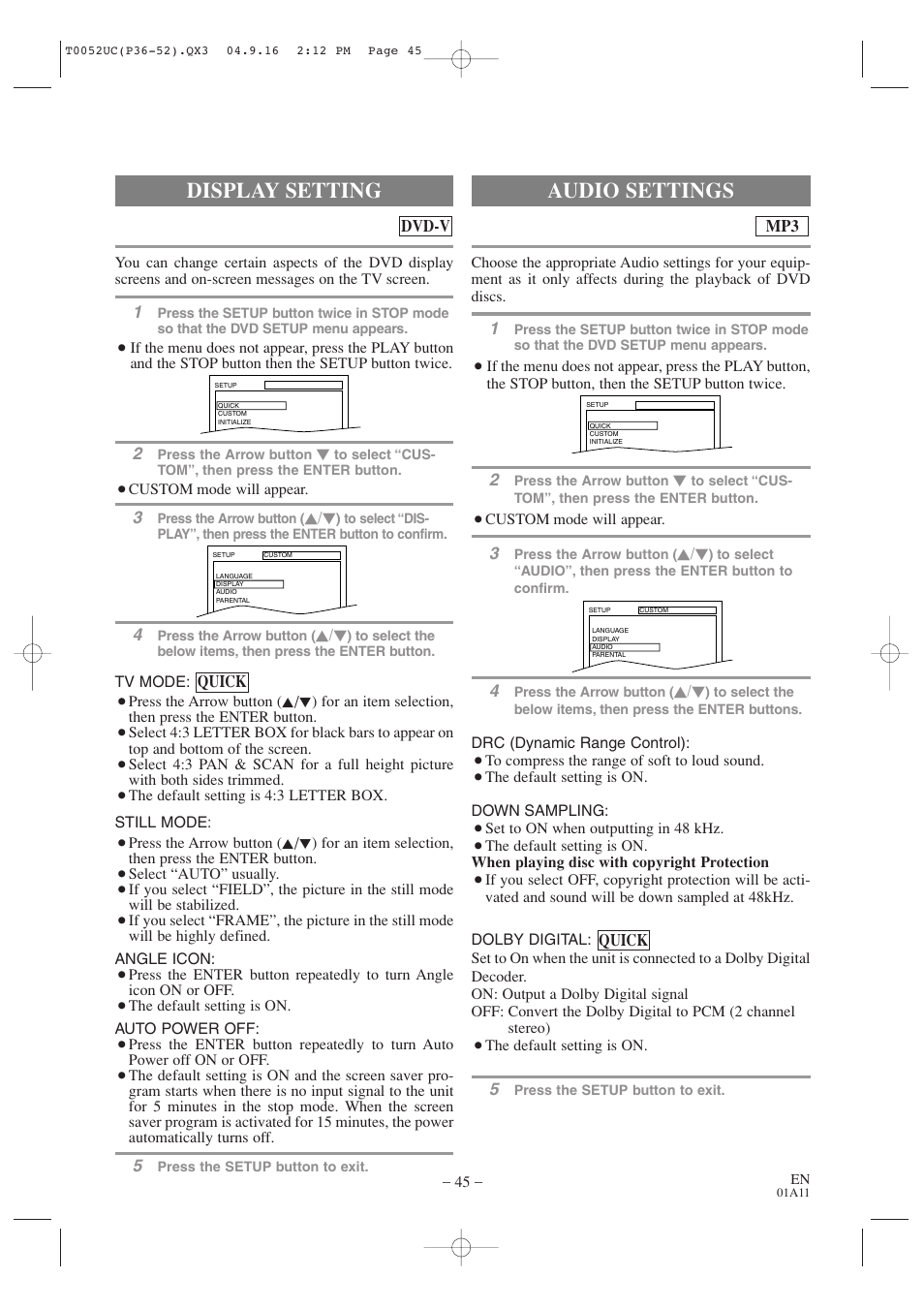Audio settings, Display setting | Emerson EWC19T4 User Manual | Page 45 / 56