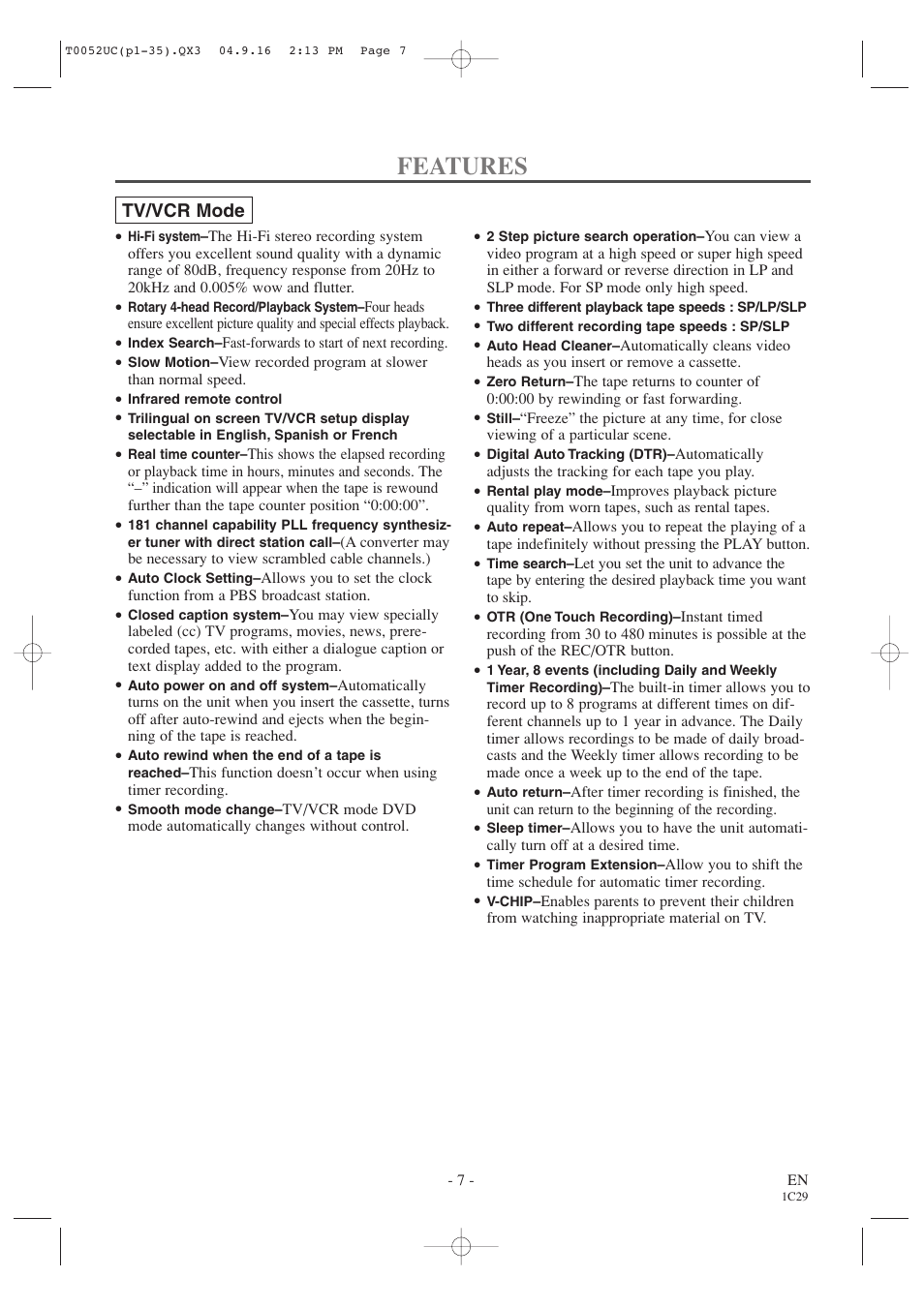 Features | Emerson EWC19T4 User Manual | Page 7 / 56