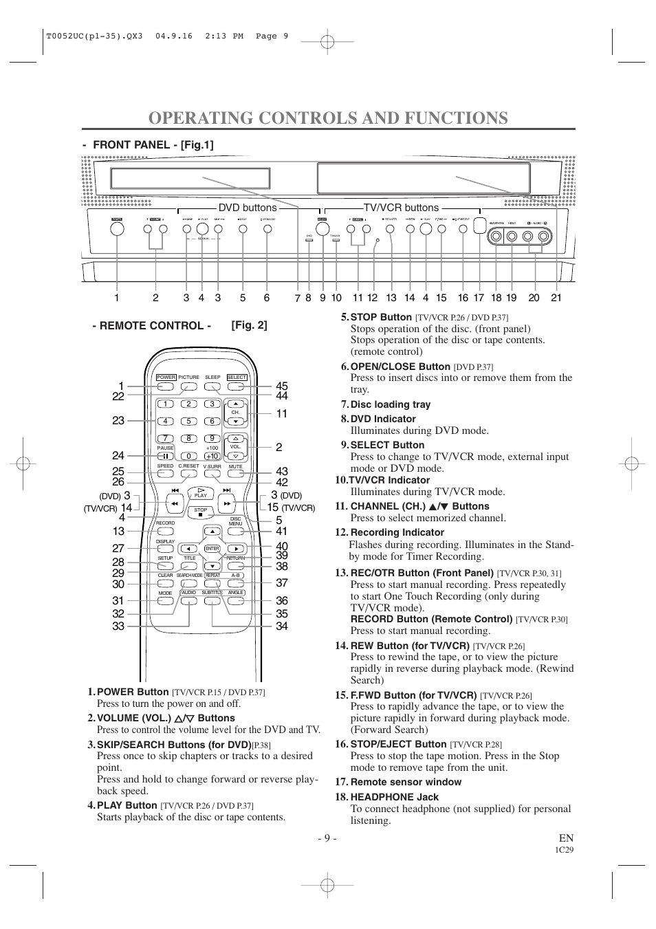 Operating controls and functions | Emerson EWC19T4 User Manual | Page 9 / 56