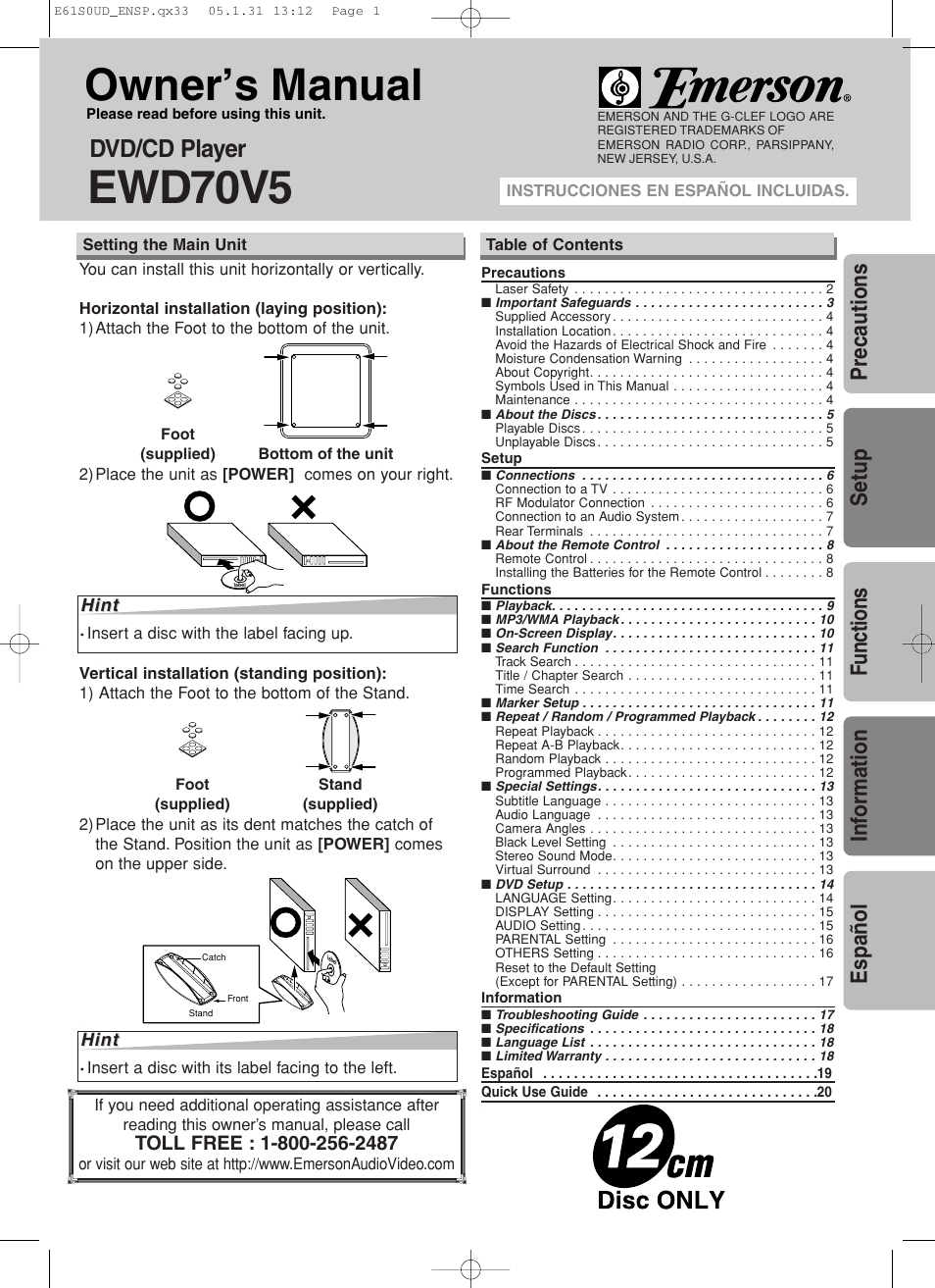 Emerson EWD70V5 User Manual | 20 pages