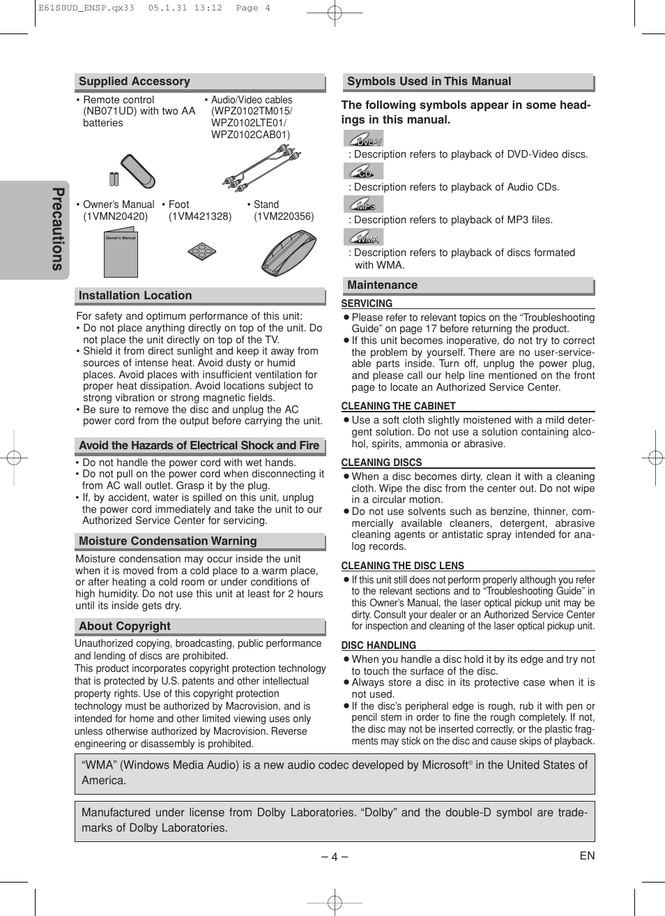 Precautions | Emerson EWD70V5 User Manual | Page 4 / 20
