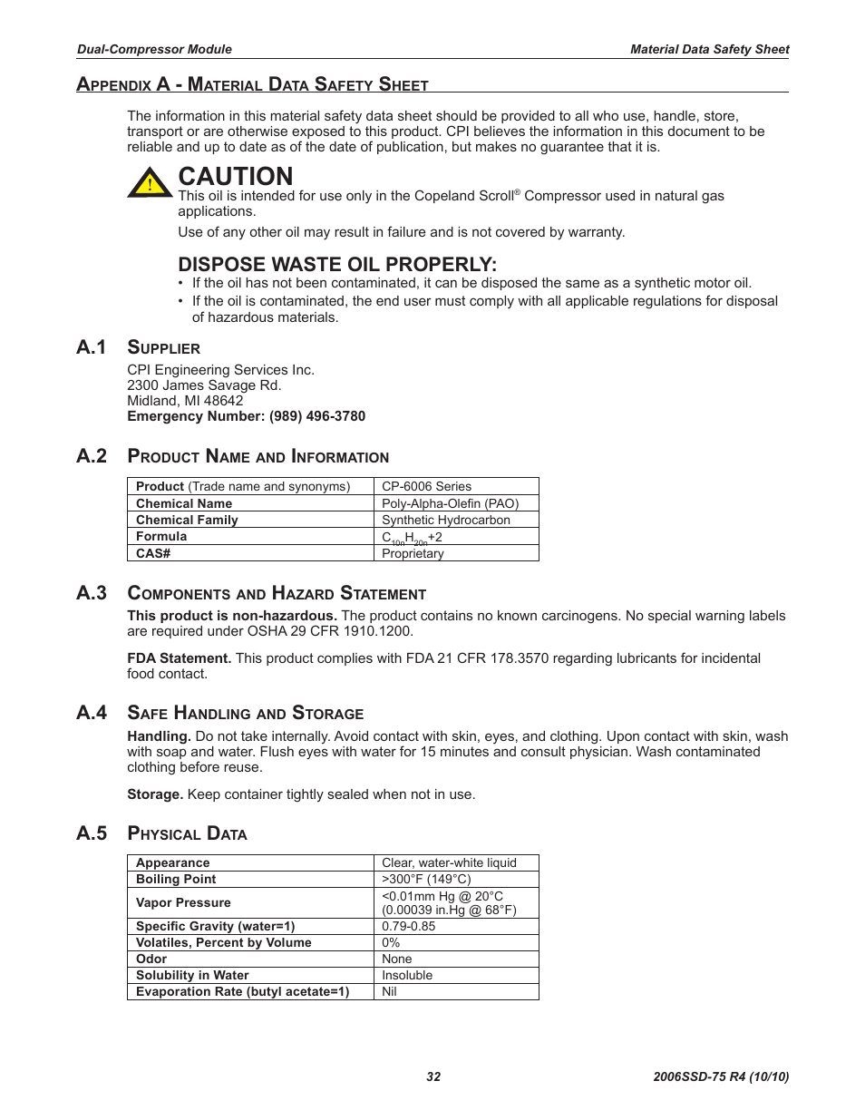 Caution, A - m, Dispose waste oil properly | A.1 s, A.2 p, A.3 c, A.4 s, A.5 p | Emerson SCROLL SZO44 User Manual | Page 38 / 42