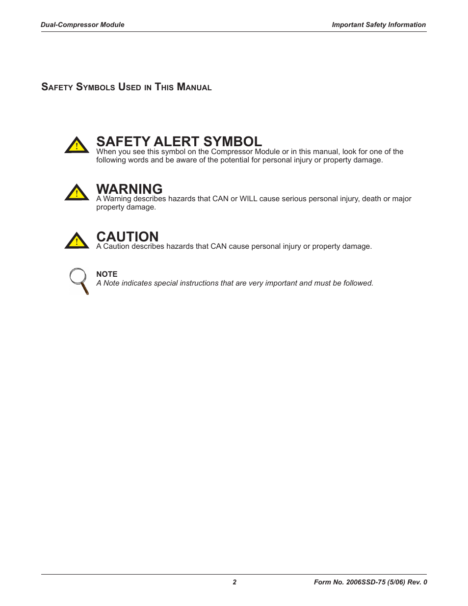 Safety alert symbol, Warning, Caution | Emerson SCROLL SZO44 User Manual | Page 8 / 42