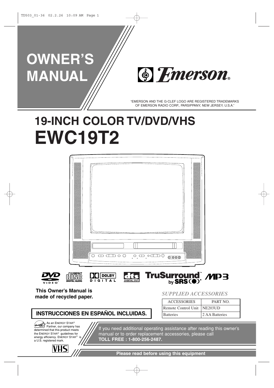 Emerson EWC19T2 User Manual | 64 pages