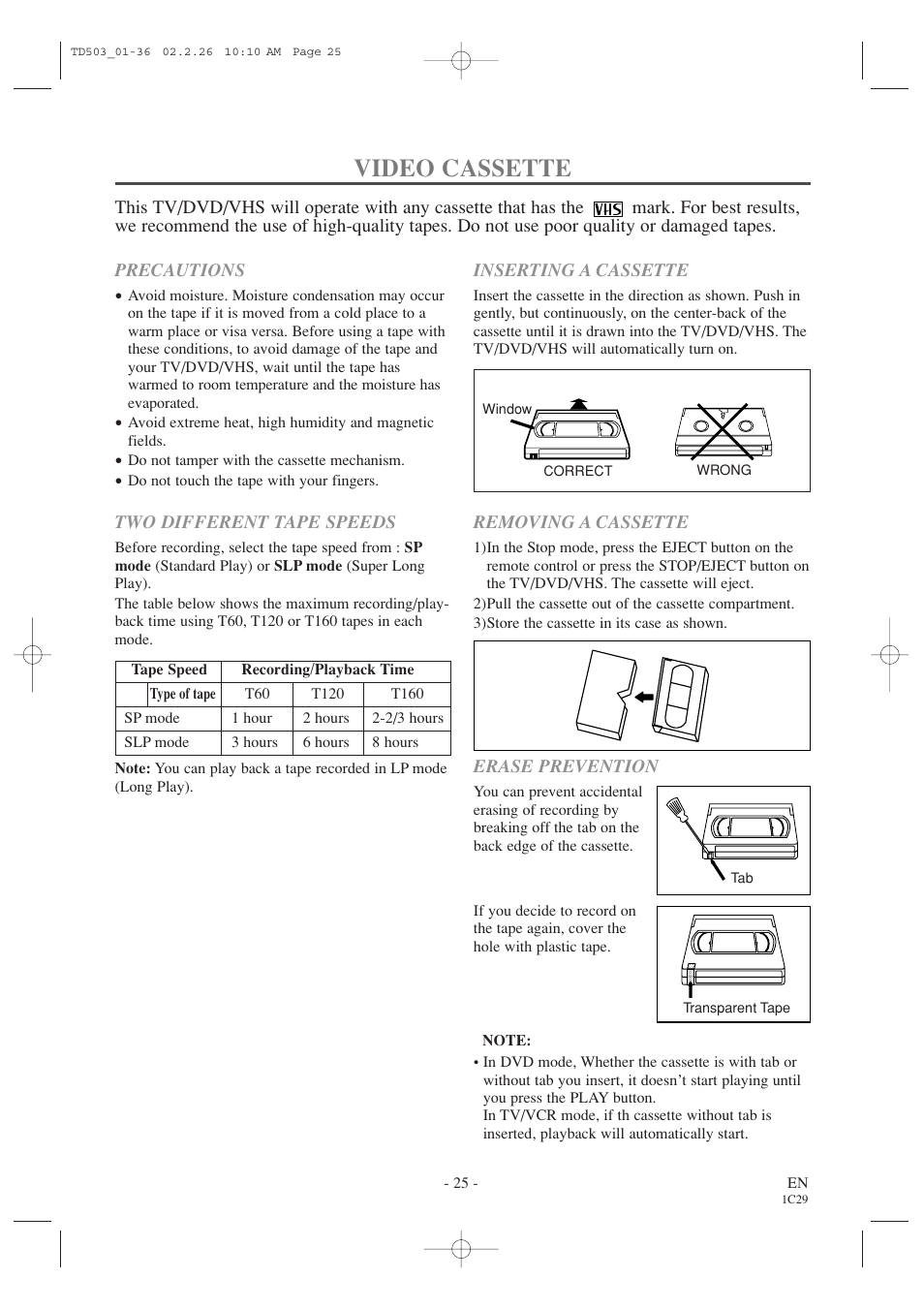 Video cassette | Emerson EWC19T2 User Manual | Page 25 / 64