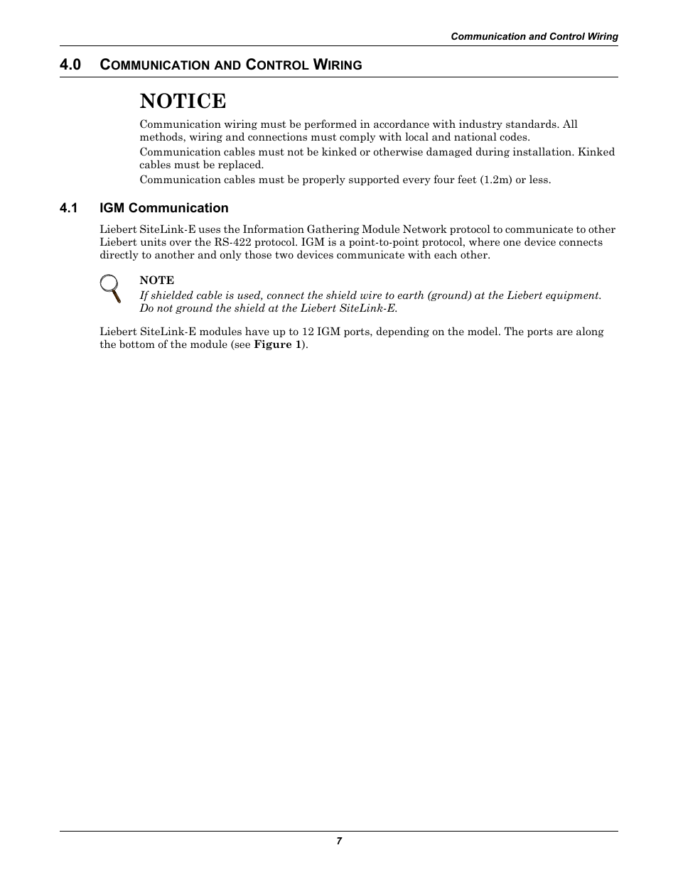 0 communication and control wiring, 1 igm communication, Ommunication | Ontrol, Iring, Igm communication, Notice | Emerson SiteLink-12E User Manual | Page 11 / 24