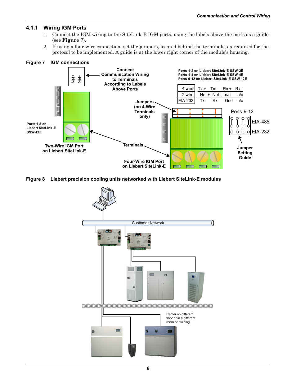1 wiring igm ports, Figure 7 igm connections, Wiring igm ports | Figure 7, Igm connections, Figure 8 | Emerson SiteLink-12E User Manual | Page 12 / 24