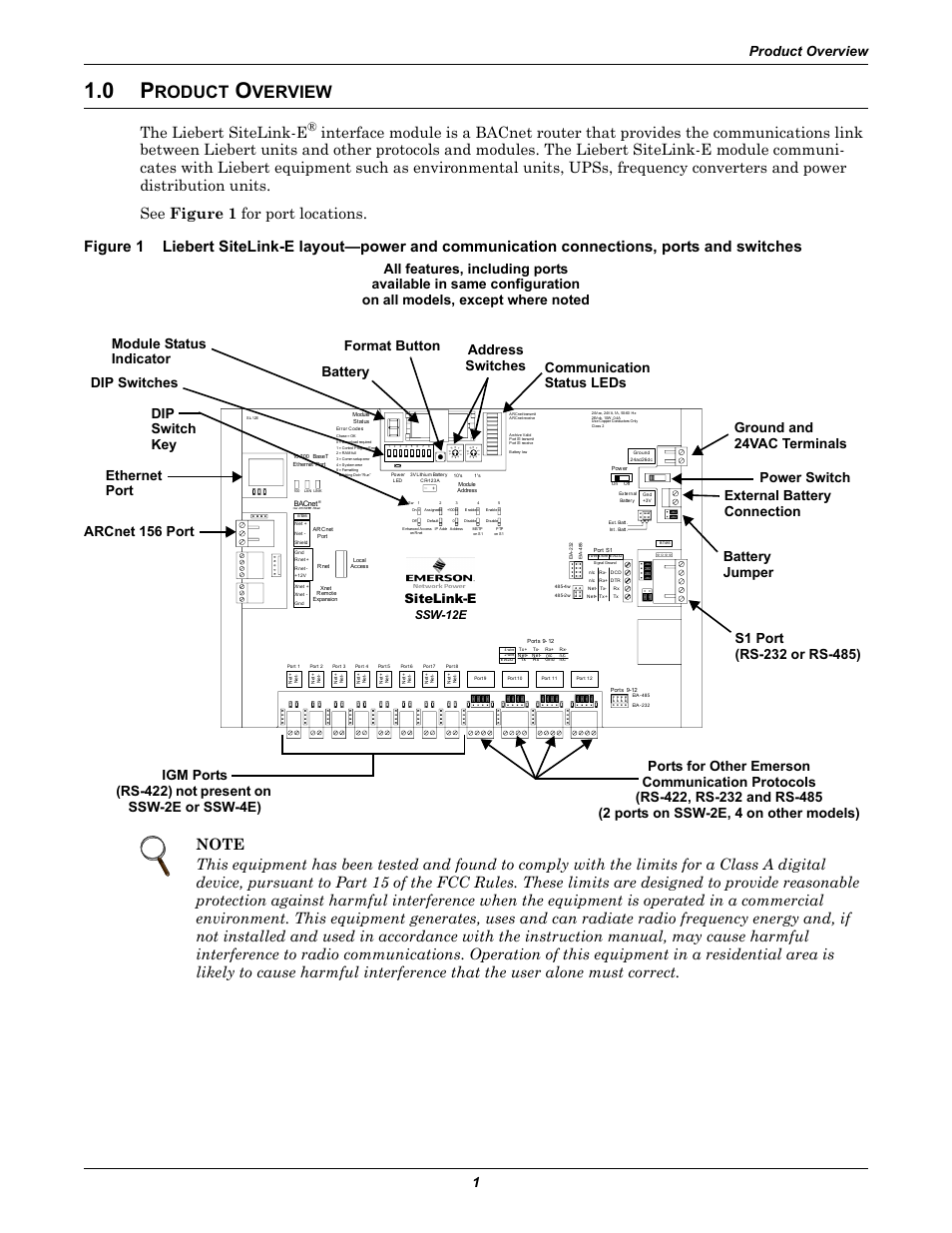 0 product overview, Roduct, Verview | The liebert sitelink-e, Product overview 1, Sitelink-e, Ssw-12e | Emerson SiteLink-12E User Manual | Page 5 / 24