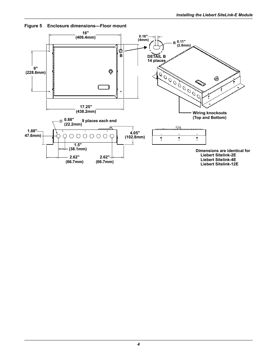 Figure 5 enclosure dimensions-floor mount, Figure 5, Enclosure dimensions—floor mount | Emerson SiteLink-12E User Manual | Page 8 / 24
