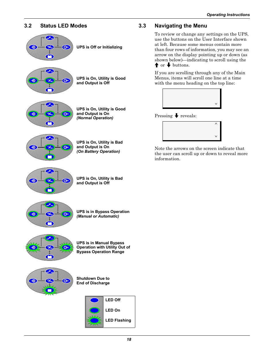 2 status led modes, 3 navigating the menu, Status led modes | Navigating the menu | Emerson Nfinity 208 User Manual | Page 22 / 44
