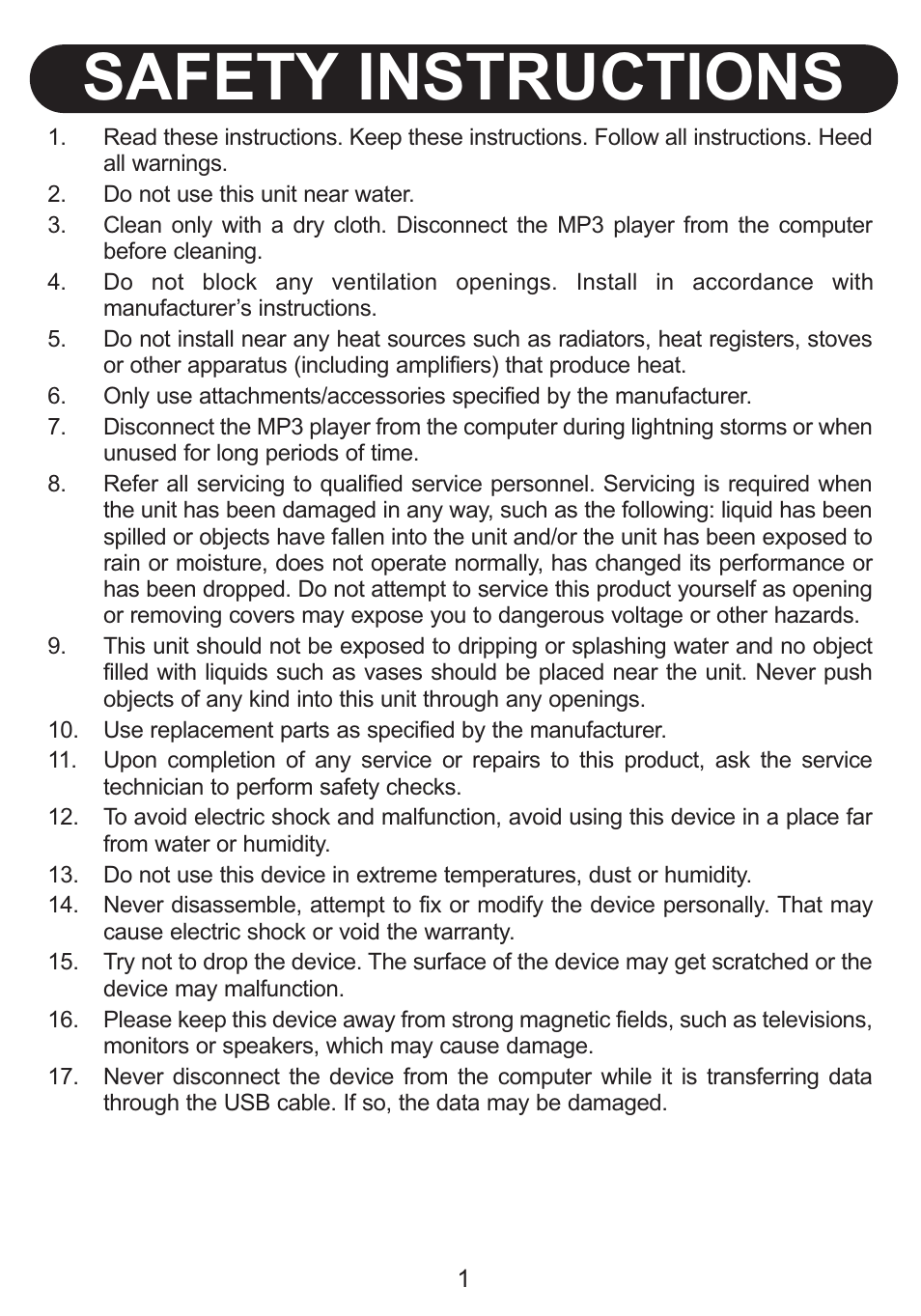 Safety instructions | Emerson Radio Barbie BAR900 User Manual | Page 2 / 35