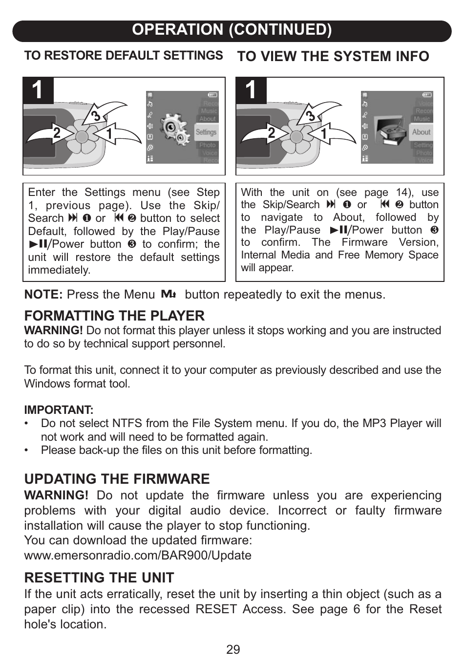 Operation (continued) | Emerson Radio Barbie BAR900 User Manual | Page 30 / 35
