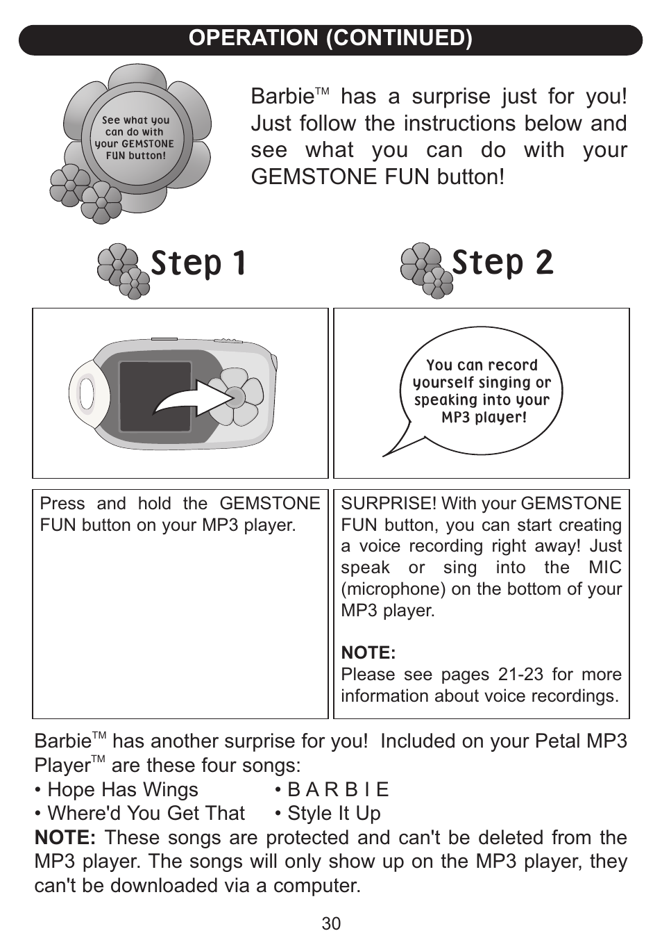 Operation (continued), Barbie | Emerson Radio Barbie BAR900 User Manual | Page 31 / 35