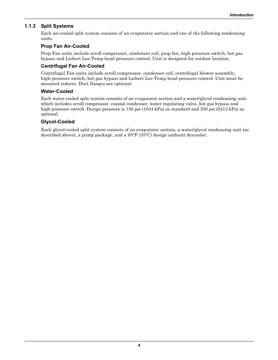 3 split systems, Prop fan air-cooled, Centrifugal fan air-cooled | Water-cooled, Glycol-cooled, Split systems | Emerson 3000 User Manual | Page 10 / 88