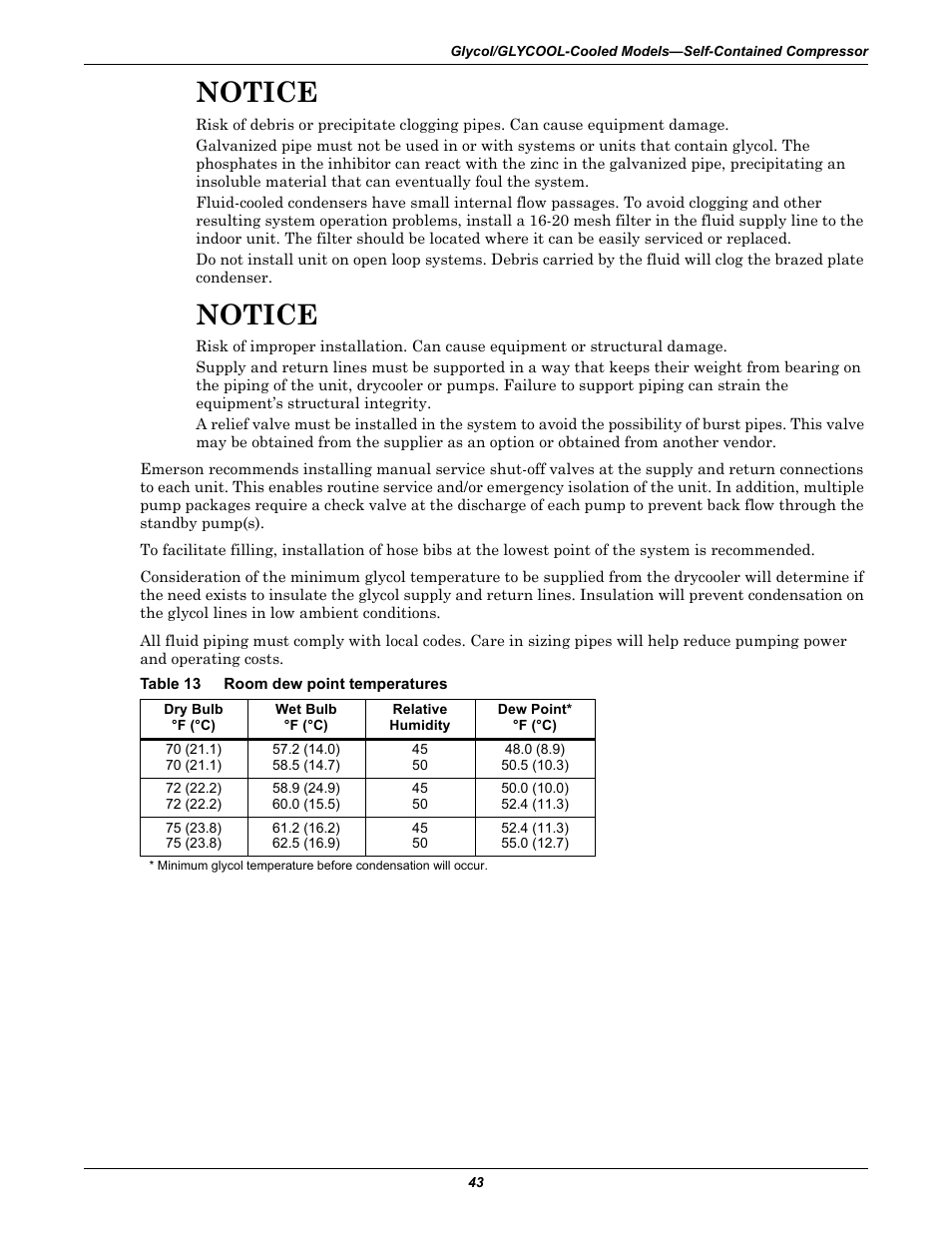 Table 13 room dew point temperatures, Table 13, Room dew point temperatures | Notice | Emerson 3000 User Manual | Page 49 / 88