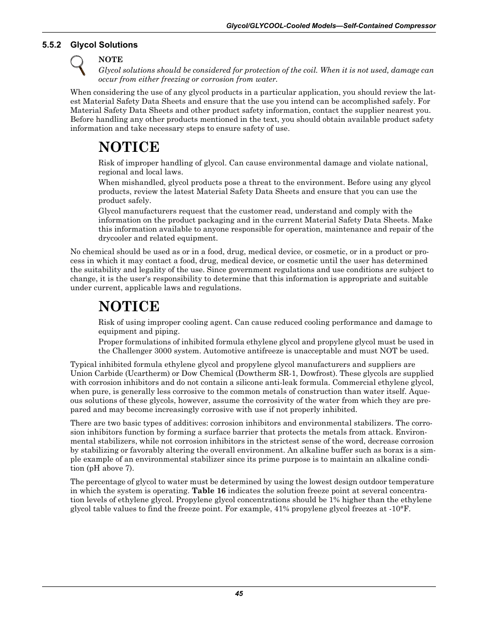 2 glycol solutions, Glycol solutions, Notice | Emerson 3000 User Manual | Page 51 / 88