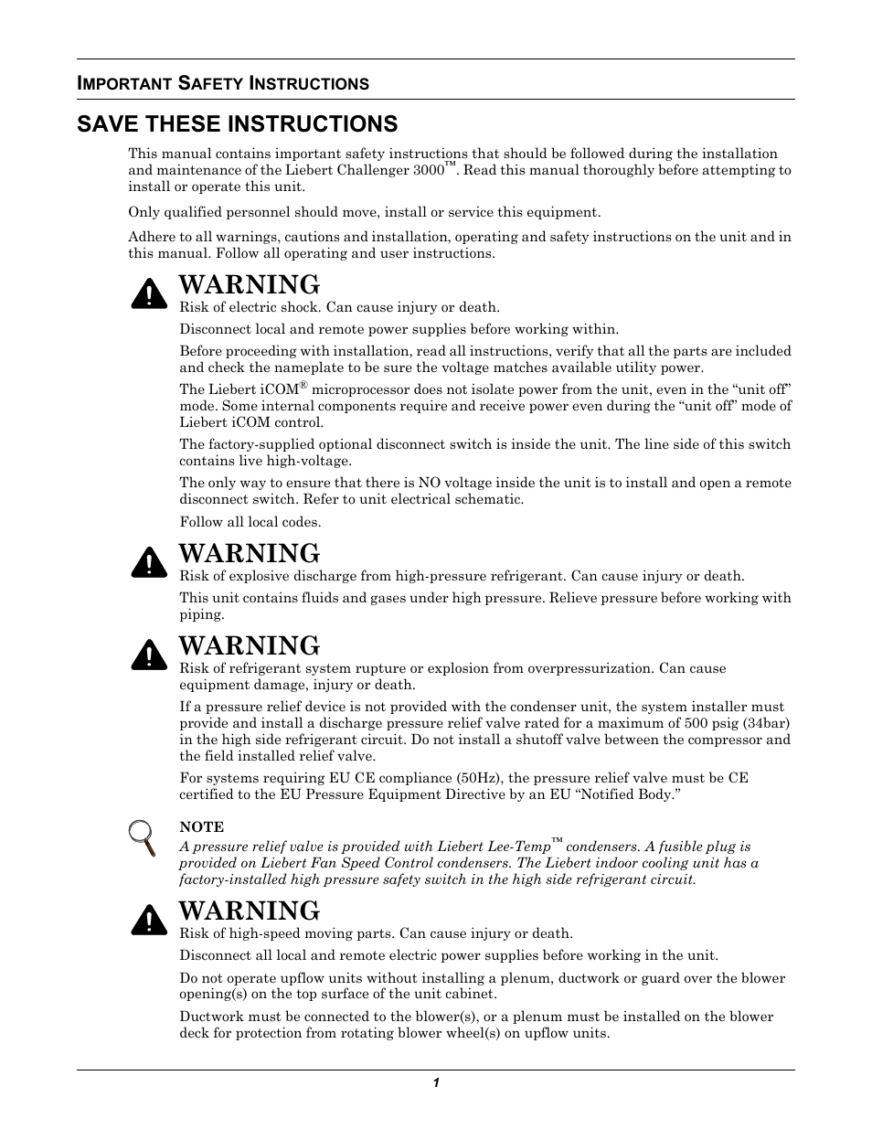 Important safety instructions, Save these instructions, Mportant | Afety, Nstructions, Warning | Emerson 3000 User Manual | Page 7 / 88