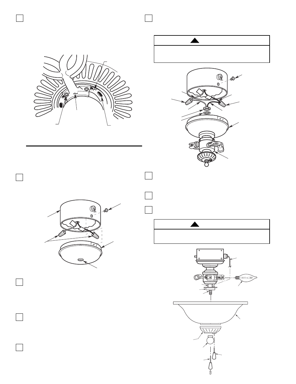 Installing the light fitter and glass, Warning | Emerson CF712WB01 User Manual | Page 8 / 12