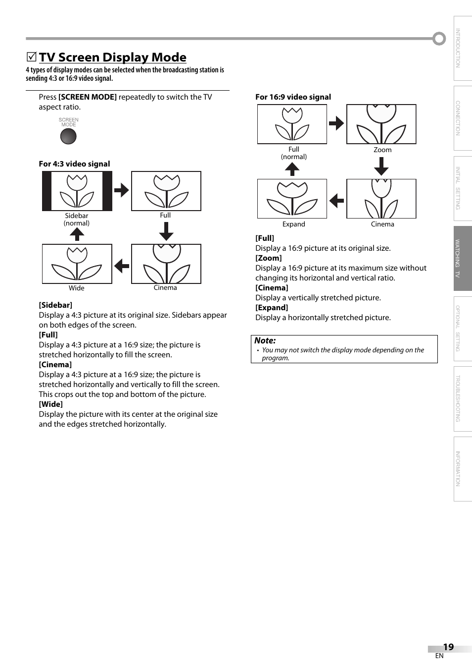 Tv screen display mode | Emerson LC320EM81 User Manual | Page 19 / 72