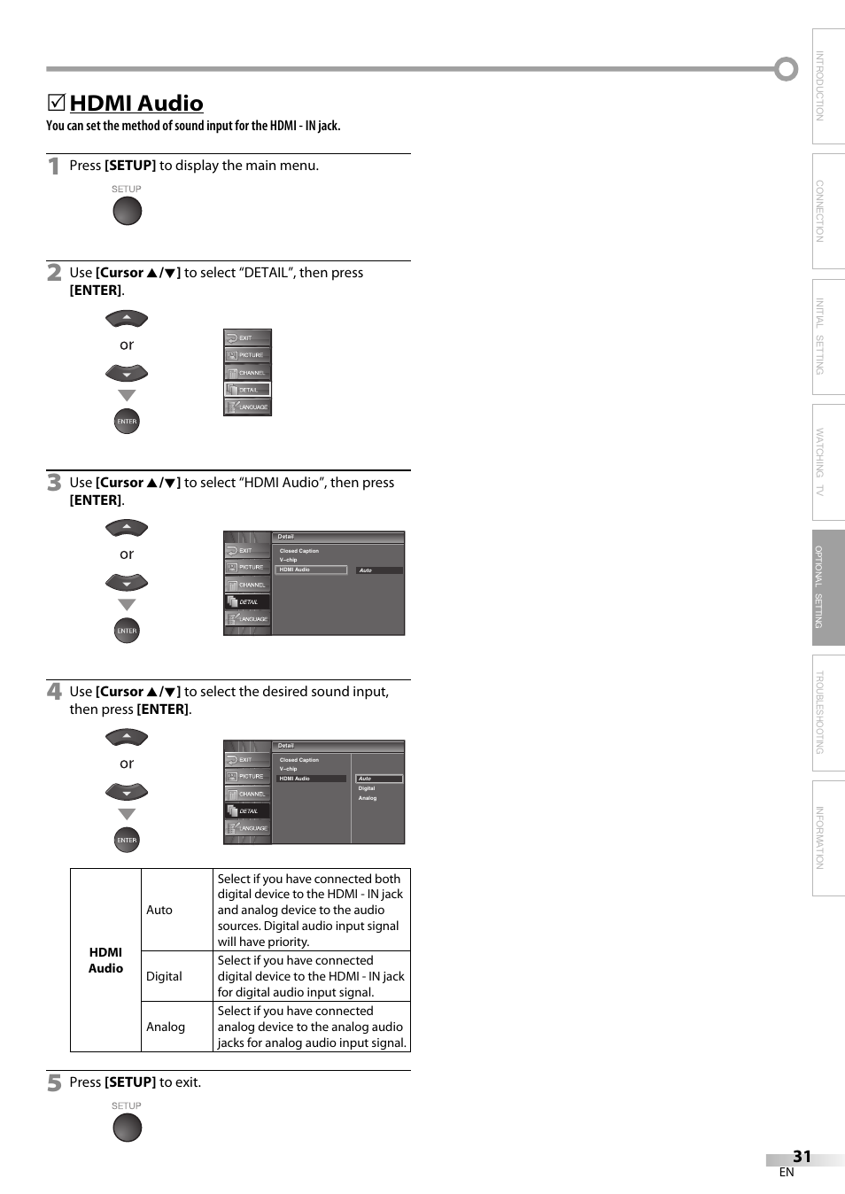 Hdmi audio | Emerson LC320EM81 User Manual | Page 31 / 72