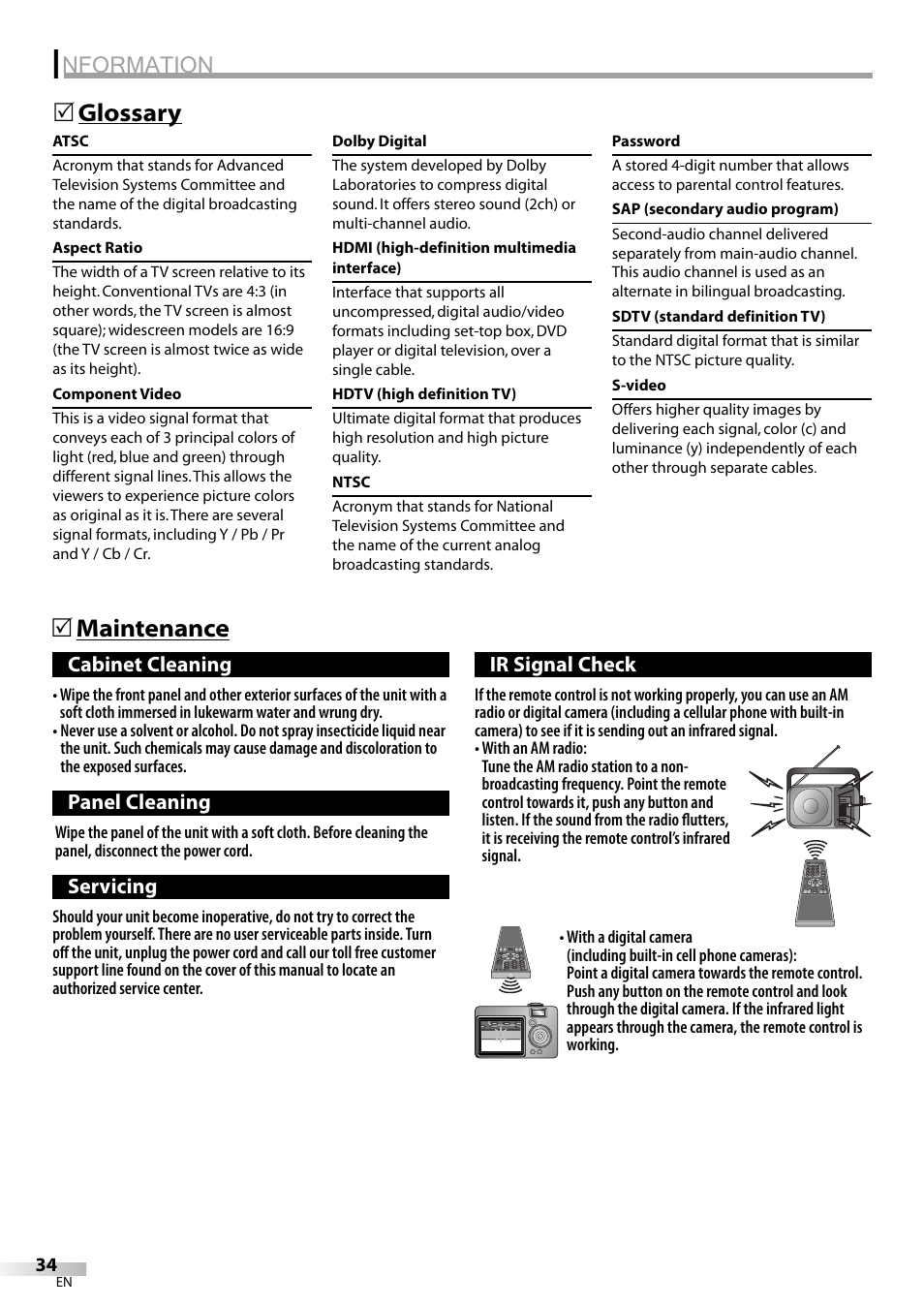 Nformation, Maintenance 5, Glossary 5 | Emerson LC320EM81 User Manual | Page 34 / 72