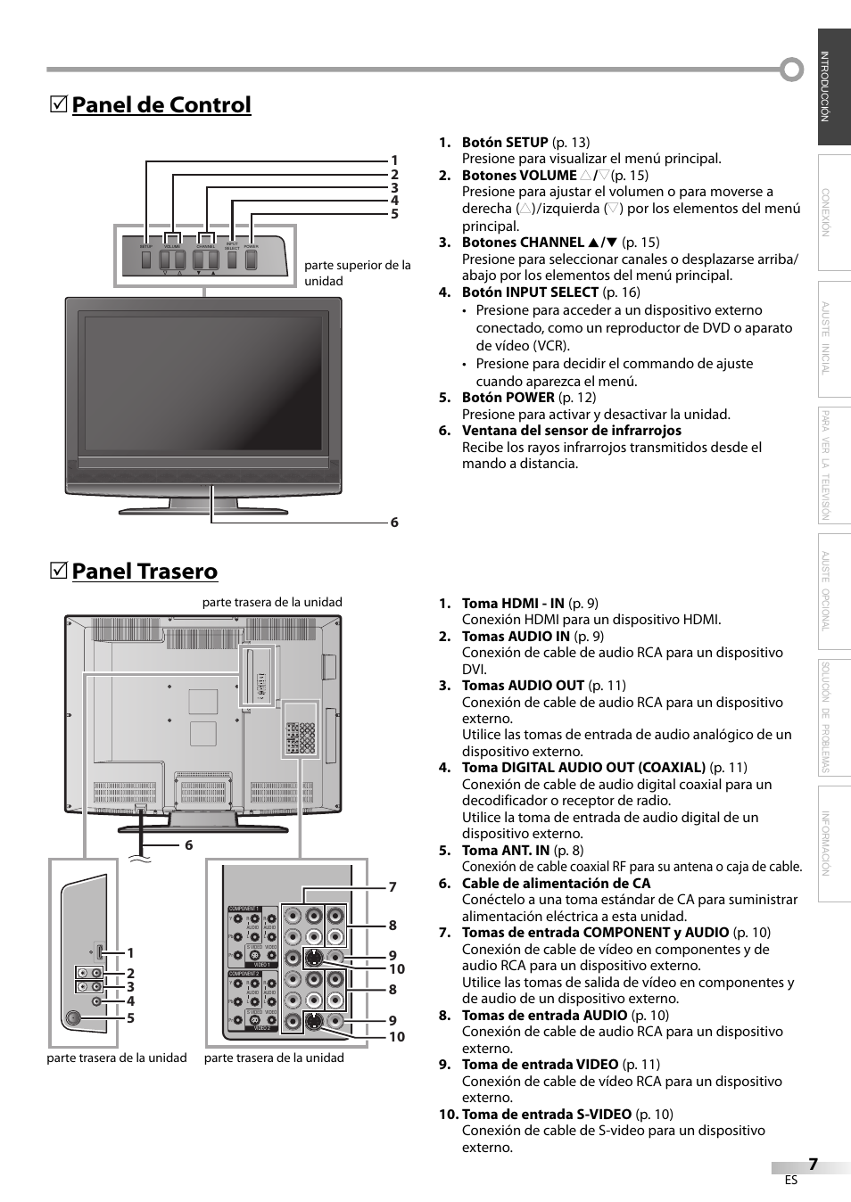 Panel de control 5 panel trasero 5 | Emerson LC320EM81 User Manual | Page 43 / 72