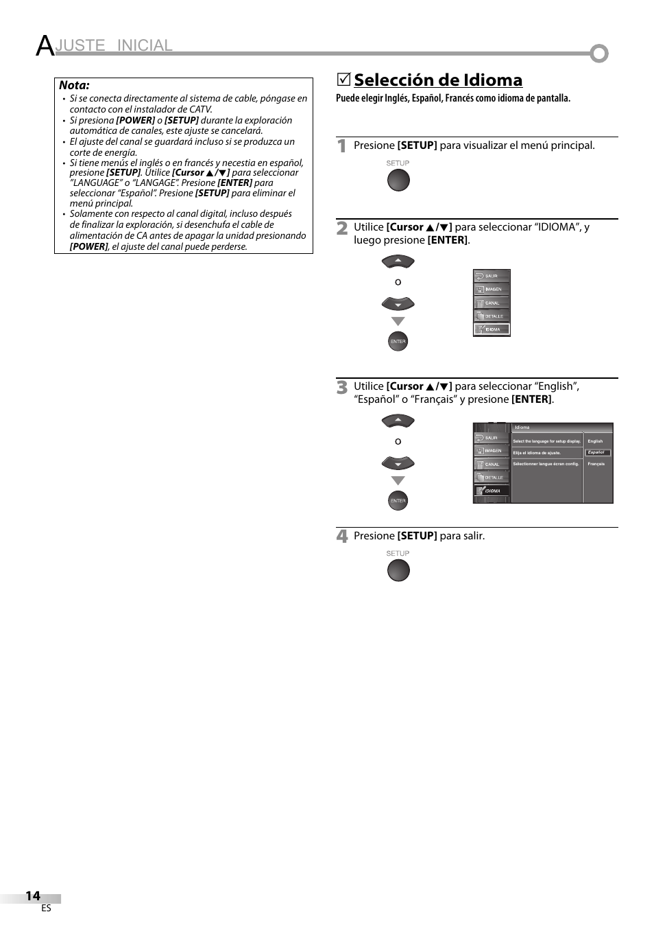 Juste inicial, Selección de idioma | Emerson LC320EM81 User Manual | Page 50 / 72
