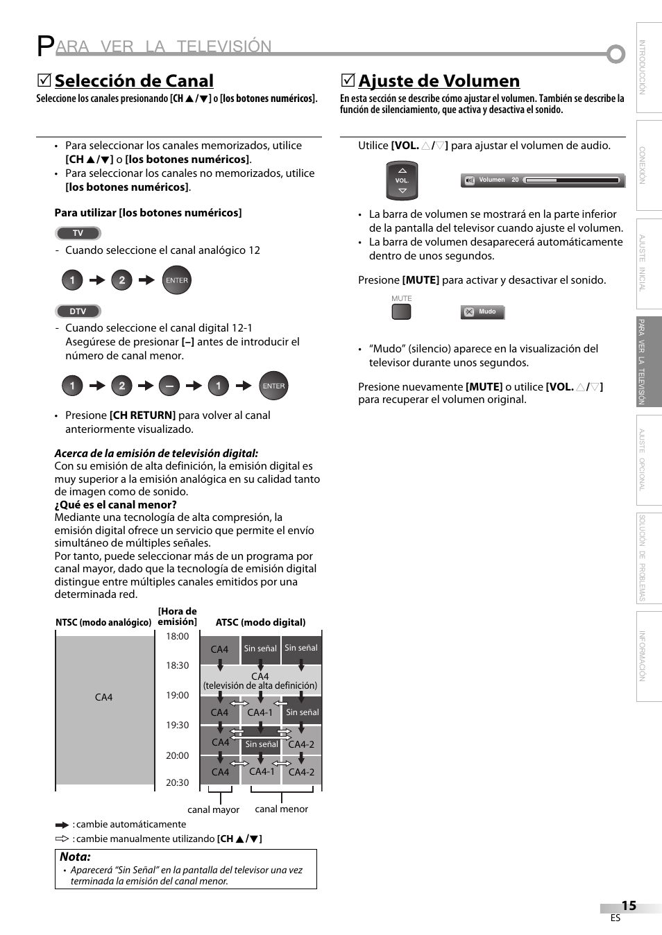Ara ver la televisión, Selección de canal, Ajuste de volumen | Emerson LC320EM81 User Manual | Page 51 / 72
