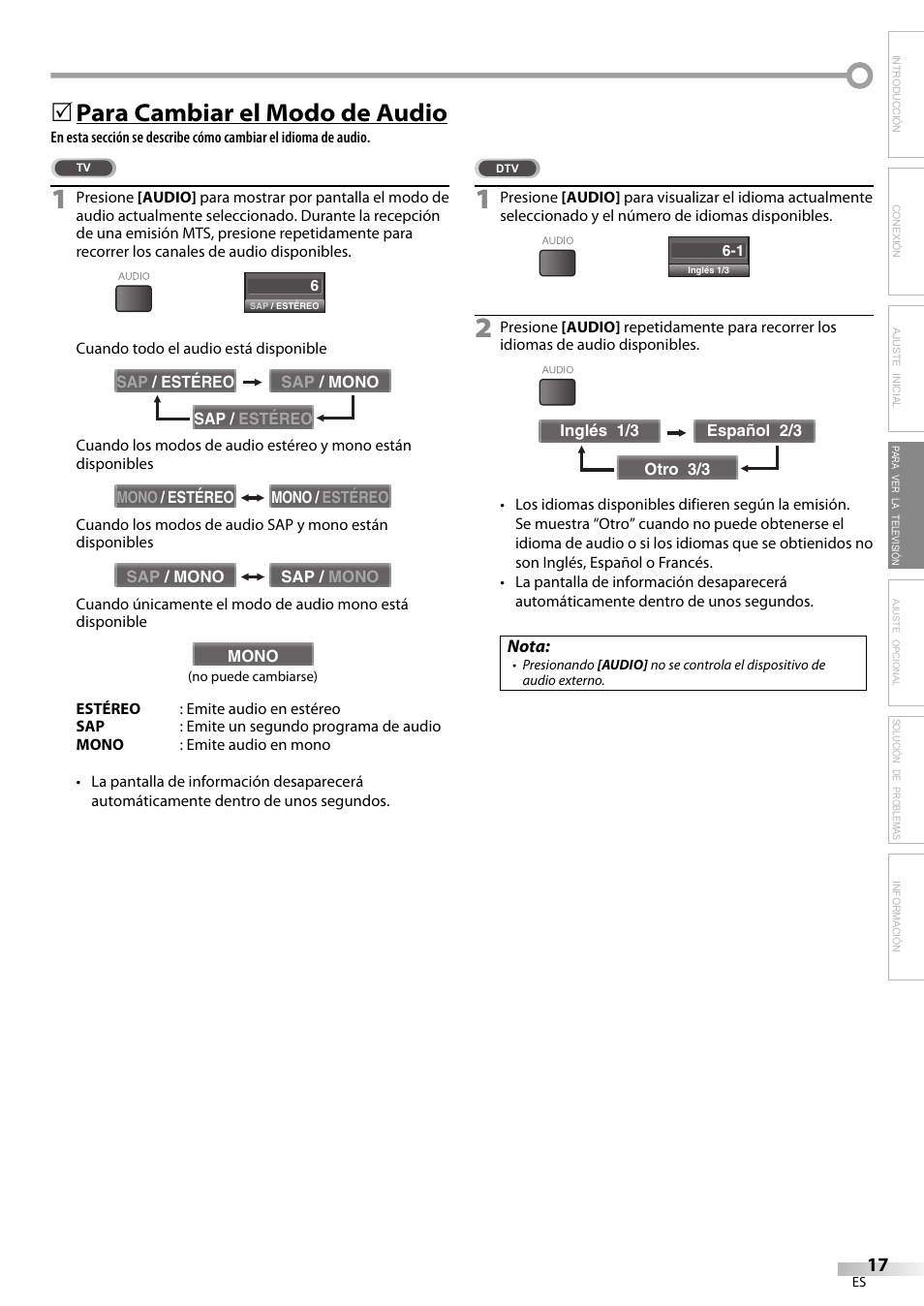 Para cambiar el modo de audio | Emerson LC320EM81 User Manual | Page 53 / 72
