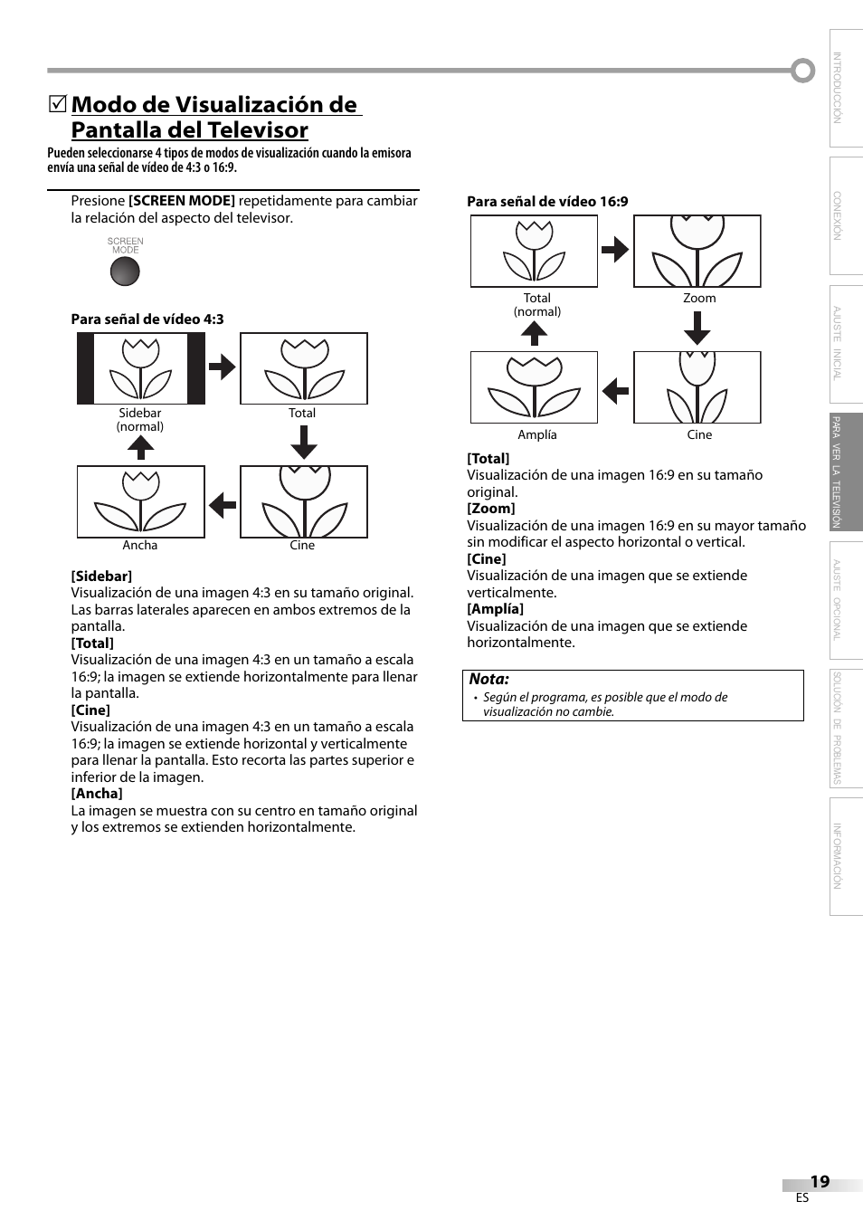 Modo de visualización de pantalla del televisor | Emerson LC320EM81 User Manual | Page 55 / 72