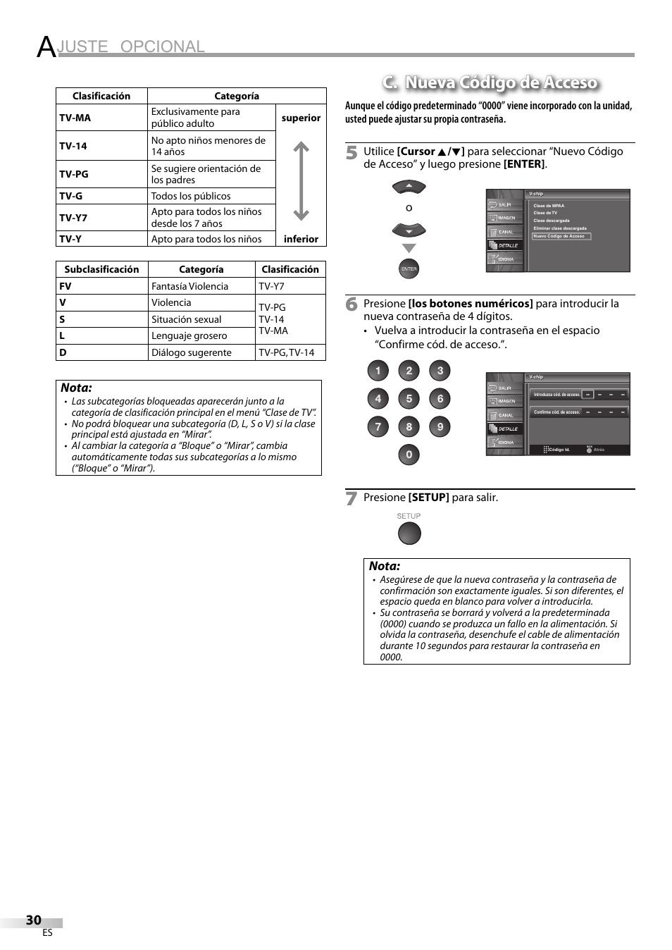 Juste opcional, C. nueva código de acceso | Emerson LC320EM81 User Manual | Page 66 / 72